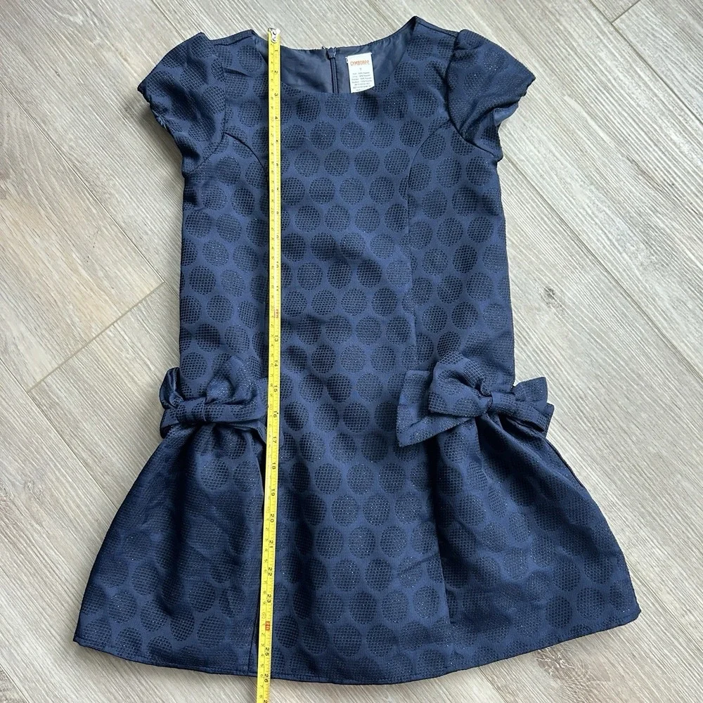 Gymboree 2014 Girls Sz 7 Holiday Shine Sparkle‎ Dot Bow Dress Navy Blue Holiday